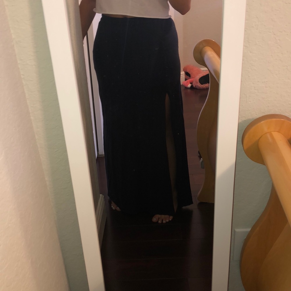 Navy maxi skirt with mid thigh slit